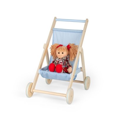 Tidlo Holz Puppenwagen Buggy blau