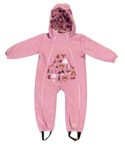 Monkey Mum® Salopette d'hiver softshell enfant avec agneau - Mouton rose en forêt - Taille 86/92