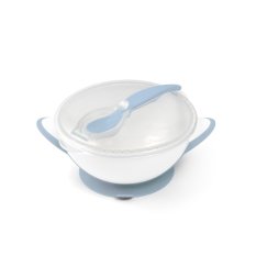 BABYONO Sealable bowl with suction cup and spoon 300 ml light blue 6m+