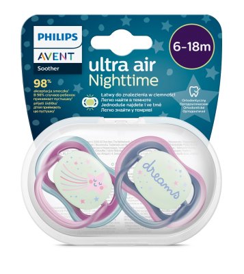 Philips AVENT Ultra Air Nachtschnuller 6-18m Mädchen, 2 Stk