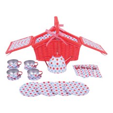 Bigjigs Toys Zestaw do herbaty w kropki w koszyku piknikowym
