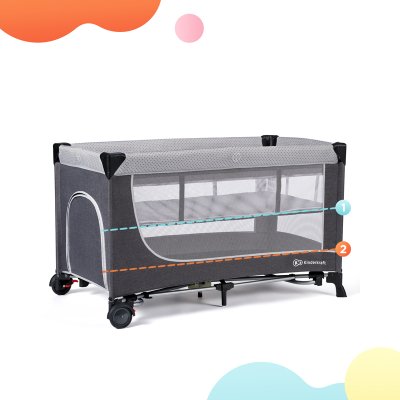 KINDERKRAFT SELECT Potovalna posteljica Leody Grey, Premium