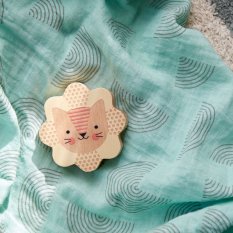 Petit Collage Hochet en bois lionceau