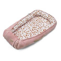 KLUPS Nest für Baby Samt Retro Blumen rosa 80x45cm