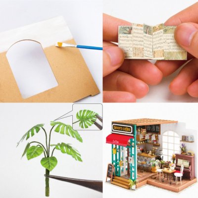 RoboTime 3D Holzpuzzle Miniatur Puppenhaus Café