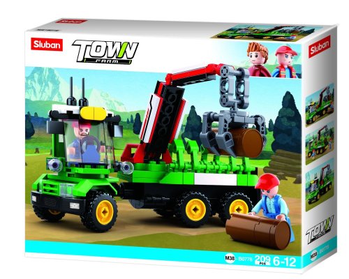 Sluban Town Boerderij M38-B0778 Tractor met boomstam aanhanger