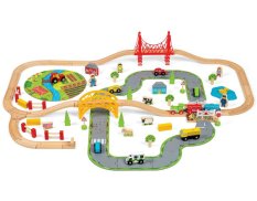 Bigjigs Rail Caminho de Ferro de Madeira com Campo 80 peças