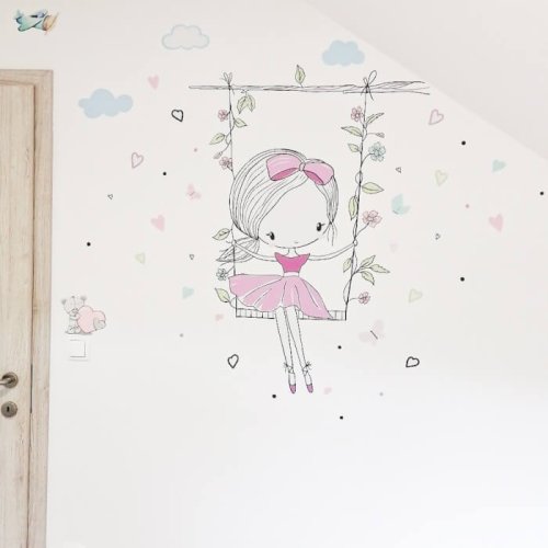 Adesivi murali per bambini - Fata viola sull'altalena