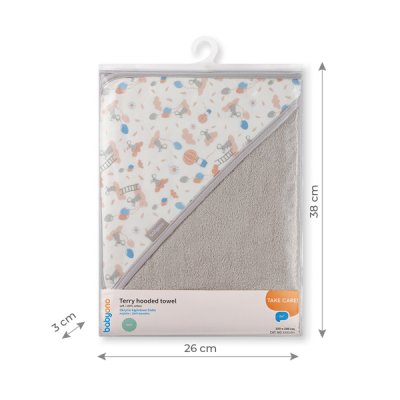 BABYONO Ręcznik z kapturkiem frotte szary 100x100 cm