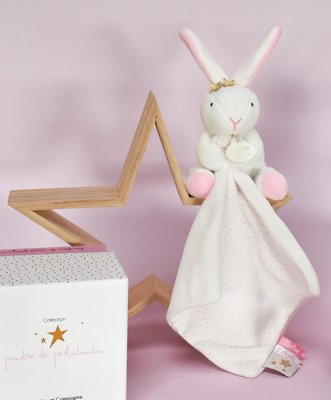 Doudou Zestaw prezentowy - Pluszowy króliczek z przytulanką 10 cm różowy