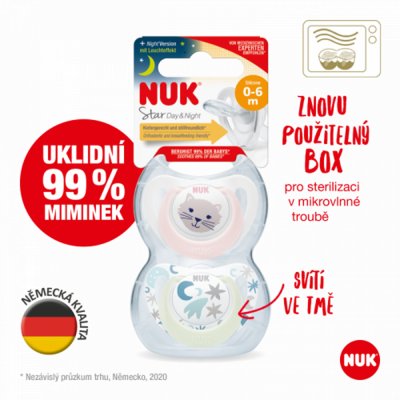 NUK Schnuller Star Day & Night, SI, V1 (0-6m.) 2 Stück Box Mädchen
