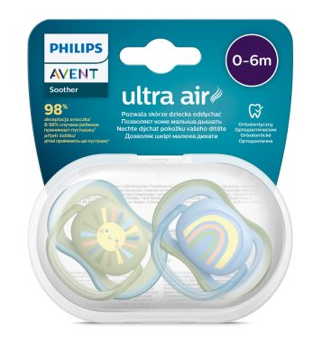 Philips AVENT Schnuller Ultra Air Image 0-6m Junge (Regenbogen), 2 Stk