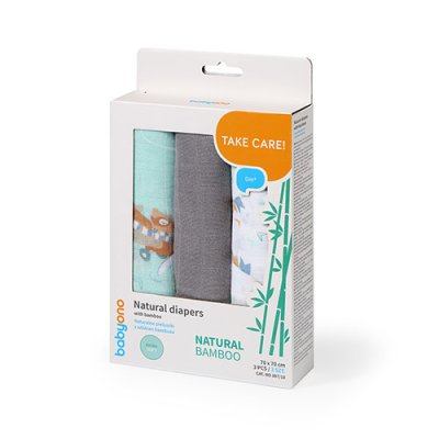 BABYONO Bambus pelene 3 kom Plavo-sive, 70x70 cm
