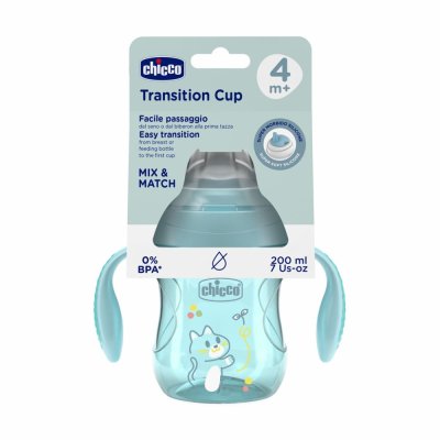 CHICCO Šalica za učenje Transition s ručkama teal, 4mj+