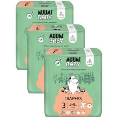 MUUMI Baby 3 Midi 5-8 kg (150 uds), pack mensual de pañales ecológicos