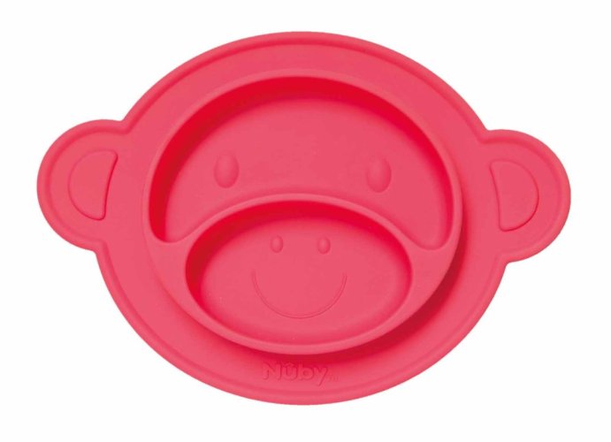 NUBY Plate with suction cup - Monkey 9 m+, red