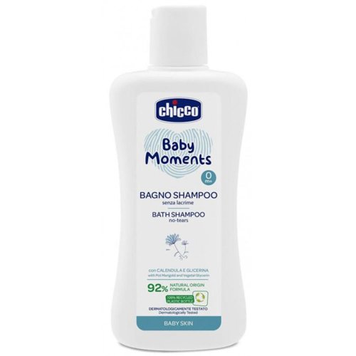 CHICCO Shampoo hiuksille ja vartalolle Baby Moments 92% luonnollisia ainesosia 200 ml