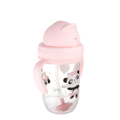 CANPOL BABIES Kubek niekapiący ze słomką i ciężarkiem Zwierzęta egzotyczne 270 ml różowy, 6m+