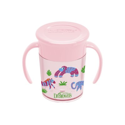 DR.BROWN'S Conjunto garrafa 2 em 1 rosa + Caneca Cheers Jungle 200ml + Colheres