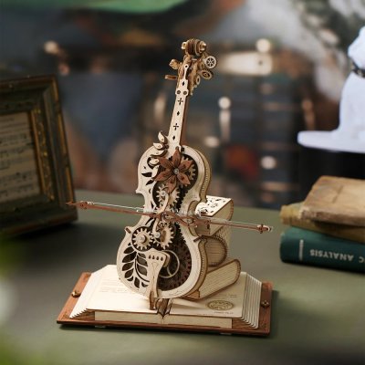 RoboTime 3D dřevěná skládačka hrací skříňky Kouzelné violoncello barevné (mechanický pohon)