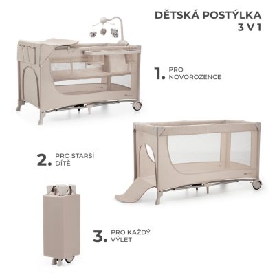 KINDERKRAFT Potovalna posteljica Joy 2 z dodatki Beige