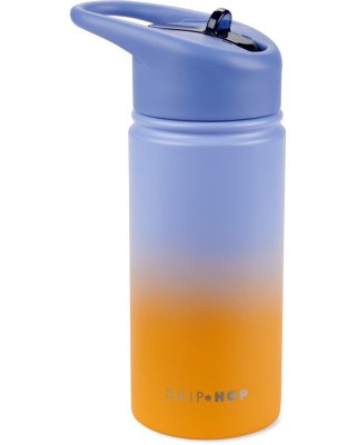 SKIP HOP Trinkflasche mit Strohhalm Edelstahl Wander - Ombré Blue, 450ml