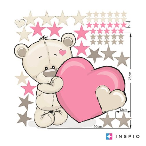 Removable sticker for the baby's room - Teddy bear with a name and a heart