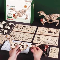 RoboTime 3D drevená mechanická skladačka Velociraptor