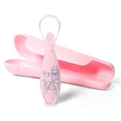 BABYONO Silicone spoon with cover pink 6m+