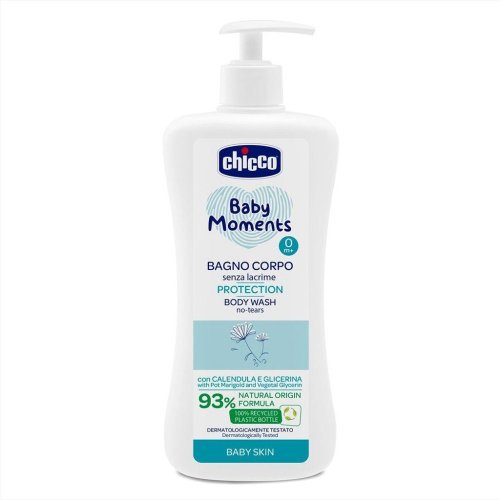 CHICCO Körpershampoo mit Spender Baby Moments Protection 93 % natürliche Inhaltsstoffe 500 ml