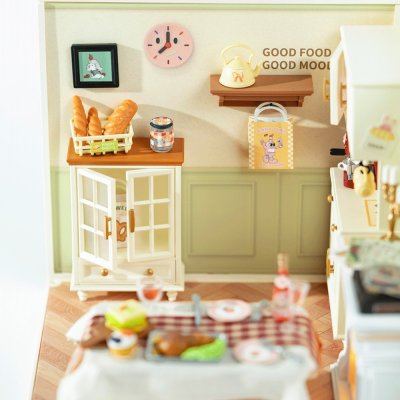 RoboTime 3D Holzpuzzle Miniatur Puppenhaus Gemütliches Esszimmer
