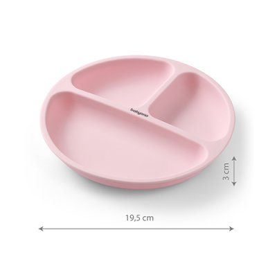 BABYONO Silikonski tanjur s ventuzom - roza 6m+