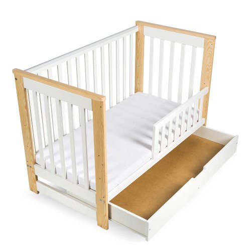 KLUPS Kinderbett mit Barriere und Schublade Iwo weiß-natur 120x60 cm