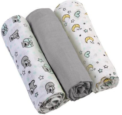 BABYONO Pieluchy muślinowe Super miękkie 3 szt. szare