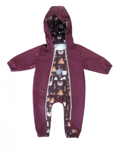 Monkey Mum® Softshell baby winteroverall met sherpa - Bordeaux Roodkapje in het bos - maat 62/68, 74/80