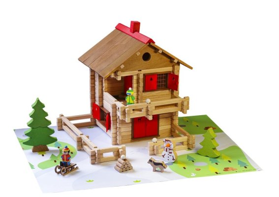 Jeujura Jeu de construction en bois 215 pièces Grand chalet alpin