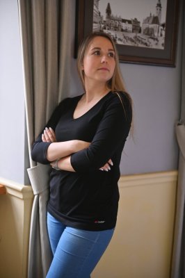 Koszulka damska marszczona cienka rękaw 3/4 Outlast® - czarna