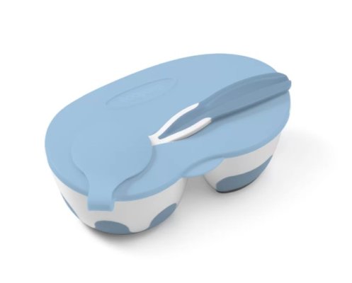 BABYONO Schüssel 2 in 1 verschließbar, mit Löffel 200+150 ml blau 6m+
