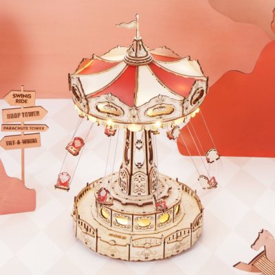 RoboTime Drewniane puzzle 3D pozytywka Karuzela łańcuchowa kolorowa