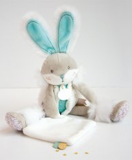 Doudou Set de regalo - Conejito de peluche con manta de 31 cm turquesa