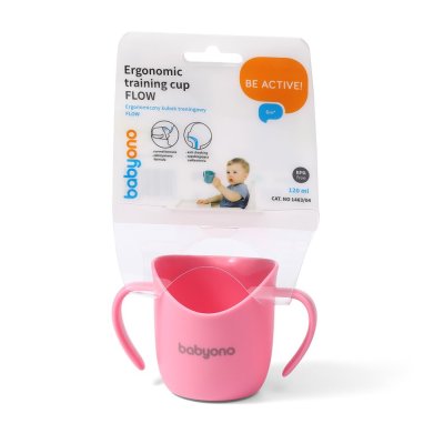 BABYONO Kubek ergonomiczny z uchwytami 120 ml różowy 6m+