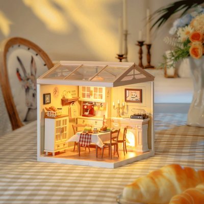 RoboTime 3D Holzpuzzle Miniatur Puppenhaus Gemütliches Esszimmer