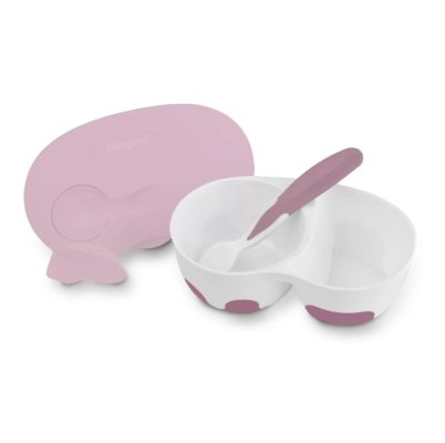 BABYONO Bol 2 en 1 fermable, avec cuillère 200+150 ml violet 6m+