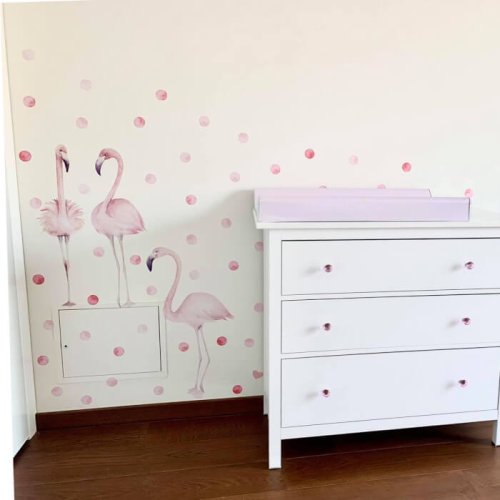 Детски стикери за стена - Розово фламинго на точки N.2 - Лист 100 × 90 cm