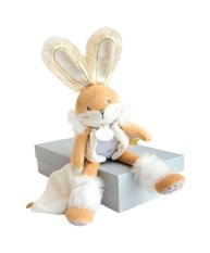 Doudou Geschenkset - Plüschhase mit Decke 31 cm beige