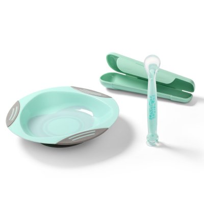 BABYONO Silikonlöffel mit Deckel grün 6m+