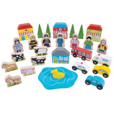 Bigjigs Rail Duży zestaw akcesoriów do drewnianej kolejki