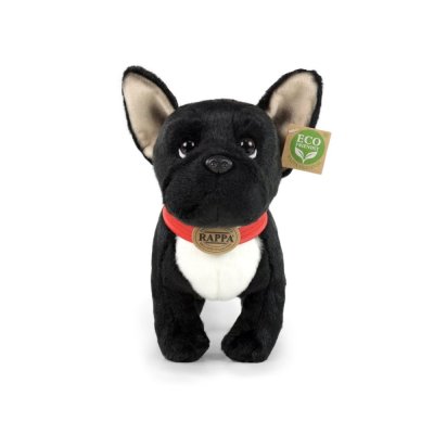 Rappa Buldog francez de pluș negru cu zgardă în picioare 30 cm ECO-FRIENDLY
