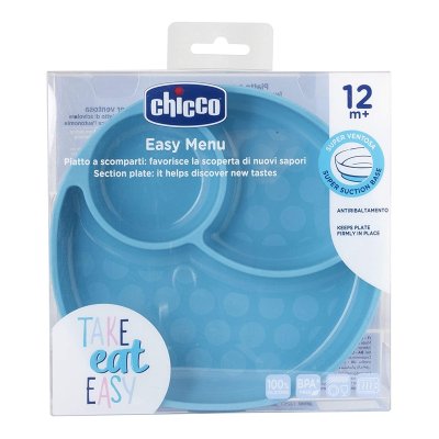 CHICCO Assiette en silicone, bleu-vert 12m+