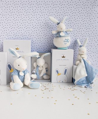 Doudou Ajándékkészlet - Nyuszis cumitartó játék 15 cm kék